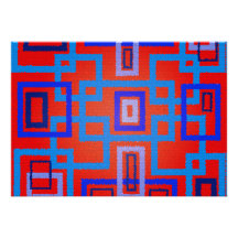 Modern blue squares on red background personalized announcement