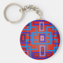 Modern blue squares on red background key chains
