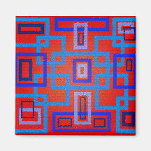 Modern blue squares on red background magnet