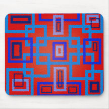 Modern blue squares on red background mouse pad