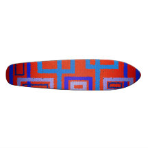Modern blue squares on red background skateboard