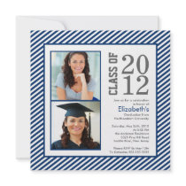 Modern Blue Stripes Photo Graduation Invitation