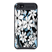 Modern blue white and black floral pattern iPhone 5 case