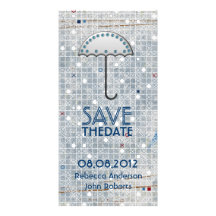 Modern Blue white Umbrella winter savethedate Picture Card