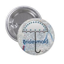 Modern Blue white wedding Umbrella Bridal Shower Pinback Button