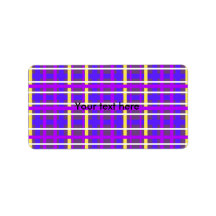 Modern blue yellow and purple plaid personalized address labels