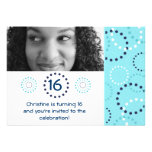 modern blues flower dots circle sweet sixteen custom invites