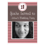 modern brown and coral striped party invitation