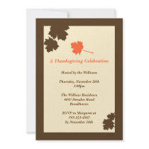 Modern brown leaves Thanksgiving fall invitation