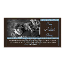 Modern Brown with Blue Elegant Graduation Invite! Photo Greeting Card