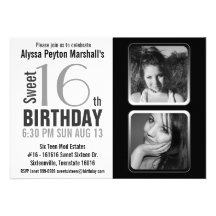 Modern BW 2 Photo Sweet 16 Party Invite
