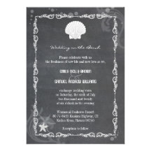Modern Chalkboard Sea Shell Beach Wedding Invites