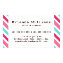 Modern chic girly aqua pink stripes business card