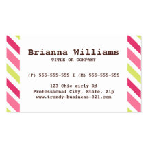 Modern chic girly green pink stripes business card