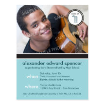 Modern Chic Graduation Announcement (blue) Post Cards