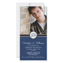 Modern Chic Graduation Announcement (navy) Photo Greeting Card