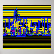 Modern cityscape in black and yellow neon print