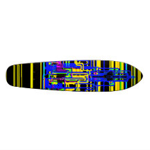 Modern cityscape in black and yellow neon skate deck