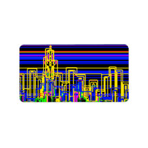 Modern cityscape in blue and black neon personalized address labels