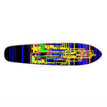 Modern cityscape in blue and black neon skateboard