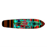 Modern cityscape in red and yellow neon skateboard deck