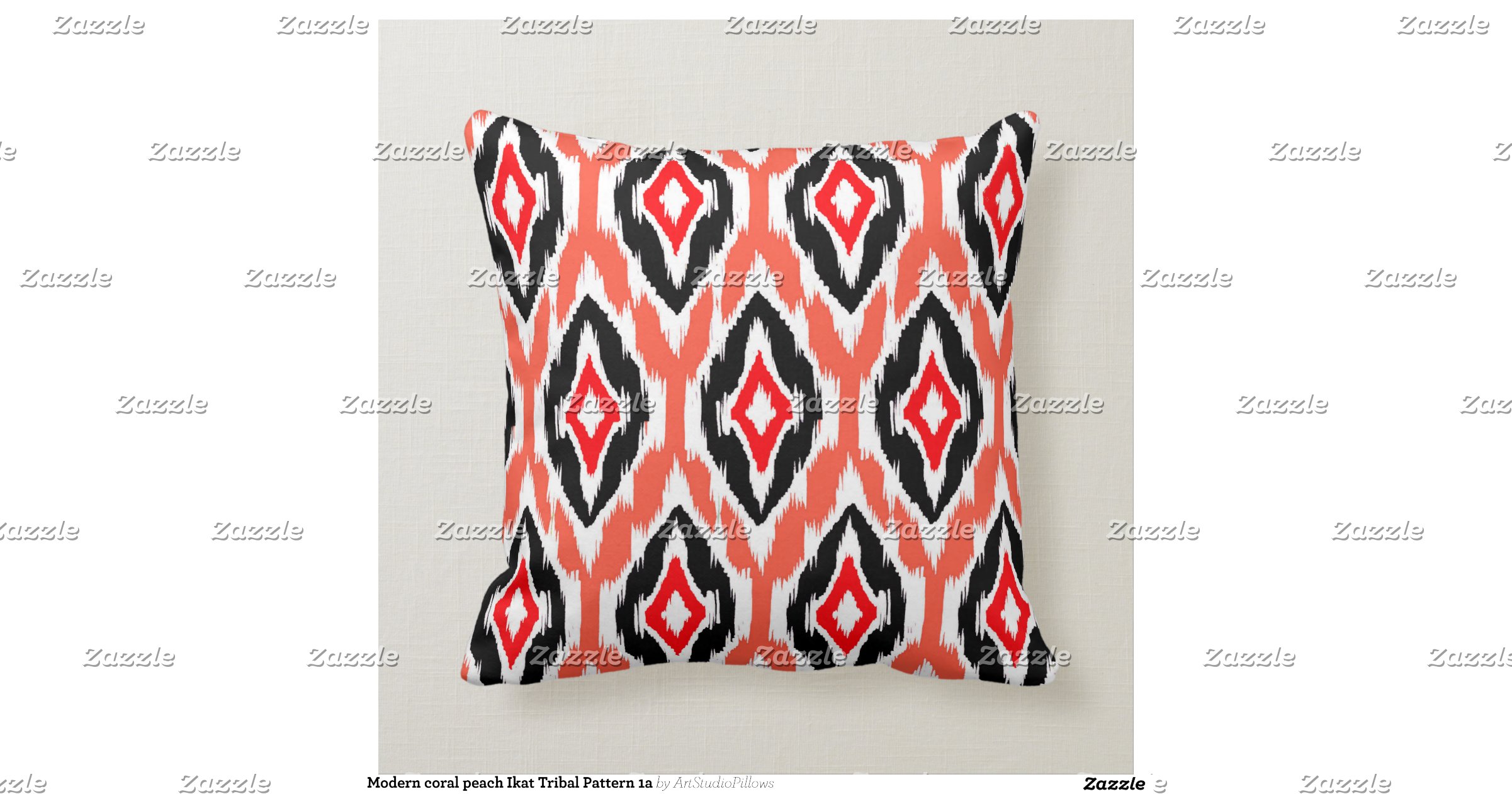 Modern coral peach Ikat Tribal Pattern 1a Throw Pillow Zazzle