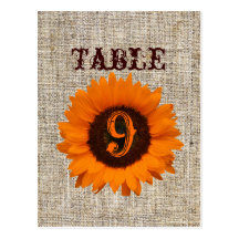 Modern Country burlap  orange Sunflower wedding Postcards