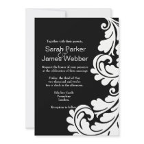 Modern Damask Black and White Wedding invitation