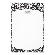 Modern Damask Black Personalized Stationery