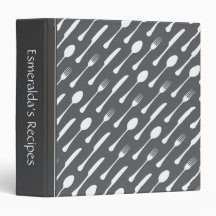 Modern dark grey cutlery personalized recipe book 3 ring binders