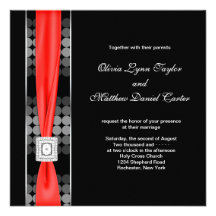 Modern Dot Black White Red Black Wedding Invites