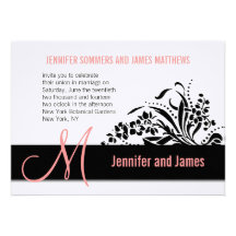 Modern Floral Coral Wedding Invitation Monogram