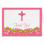 Modern Floral Cross Religious Thank You Note Card