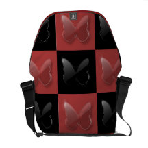 Modern Glass Butterflies On Red&Black Bag Messenger Bags