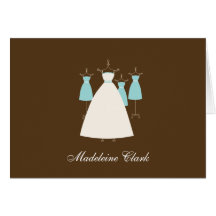 Modern Gown Bridal Shower Thank You Card Turquoise