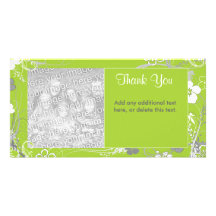 Modern Green and White Floral Photocard Personalized Photo Card