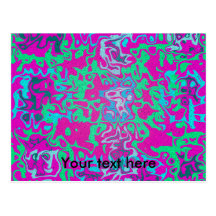Modern green blue psychedelic on pink background post cards