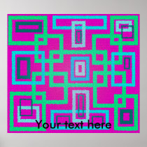 Modern green squares on pink background