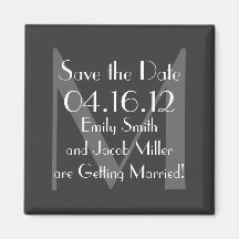 Modern Grey Monogram Save the Date Magnet
