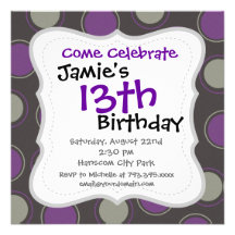 Modern Grey Purple Polka Dots Concentric Circles Personalized Invites