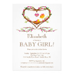 Modern Heart baby bird Girls Baby Shower Invites