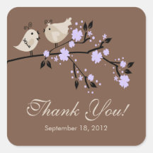 Modern  Love Birds Thank You Bridal Shower Square Square Sticker