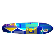 Modern man in blue transparent skate boards