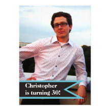 Modern men’s 30th birthday simple masculine photo custom invites