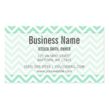 Modern Mint and White Chevron Pattern Business Cards