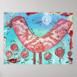 Modern Mixed Media Fabric Bird Painting Print posters