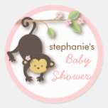 Modern Monkey Sweet Girl Baby Shower in Pink Stickers