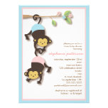 Modern Monkey Twin Girl & Boy Baby Shower Custom Announcements