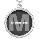 Modern Monogram Black and White Custom Text Round Pendant