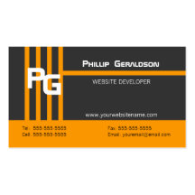 Modern Monogram Orange Business Cards